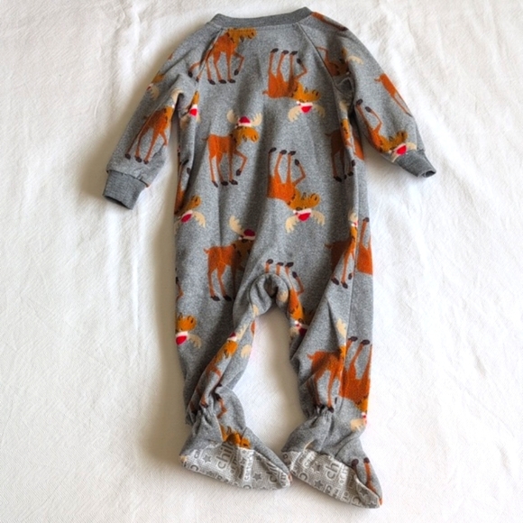 child of mine moose fleece zipper footie sleeper pajamas 6-9 months baby unisex - Picture 6 of 6